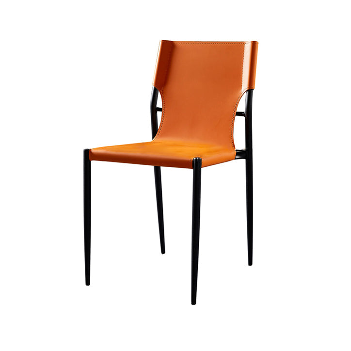 Chaises sans bras de salle à manger rembourrées en cuir, chaises latérales de salle à manger avec pieds en métal
