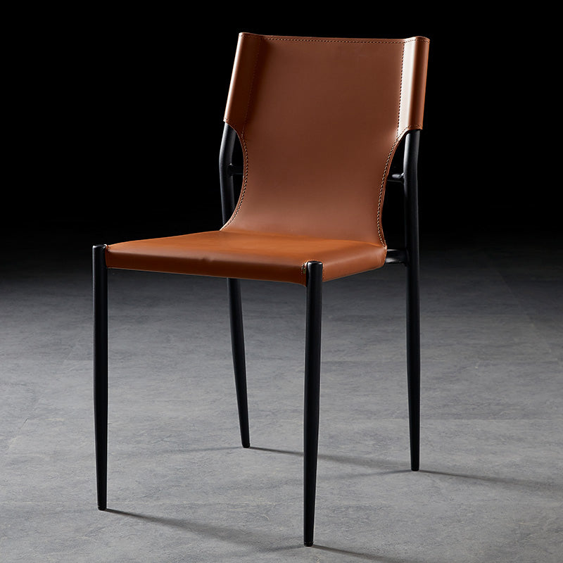 Chaises sans bras de salle à manger rembourrées en cuir, chaises latérales de salle à manger avec pieds en métal