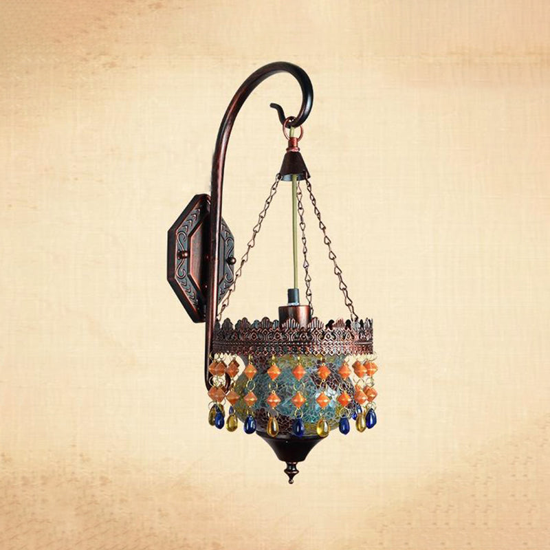 Metal Rust Sconce Light Fixture Urn 1 Light Vintage Wall Mounted Lamp with Crystal Accent for Living Room