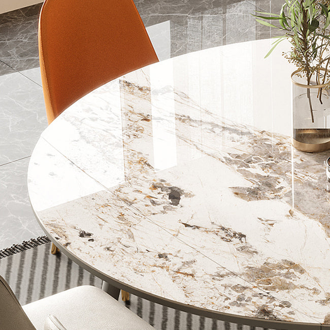 4-foot Stone Dinette Table Contemporary Round Dining Table with Drop Leaf