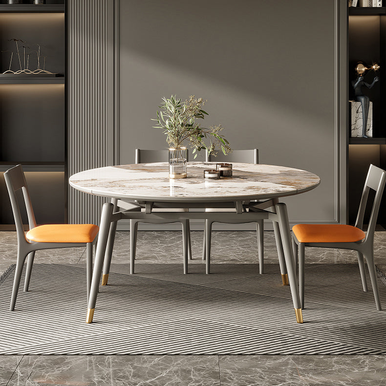4-foot Stone Dinette Table Contemporary Round Dining Table with Drop Leaf