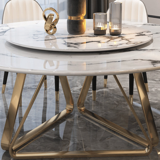 Glam Sintered Stone Top Standard Dining Table Round Shape Dining Table for Kitchen