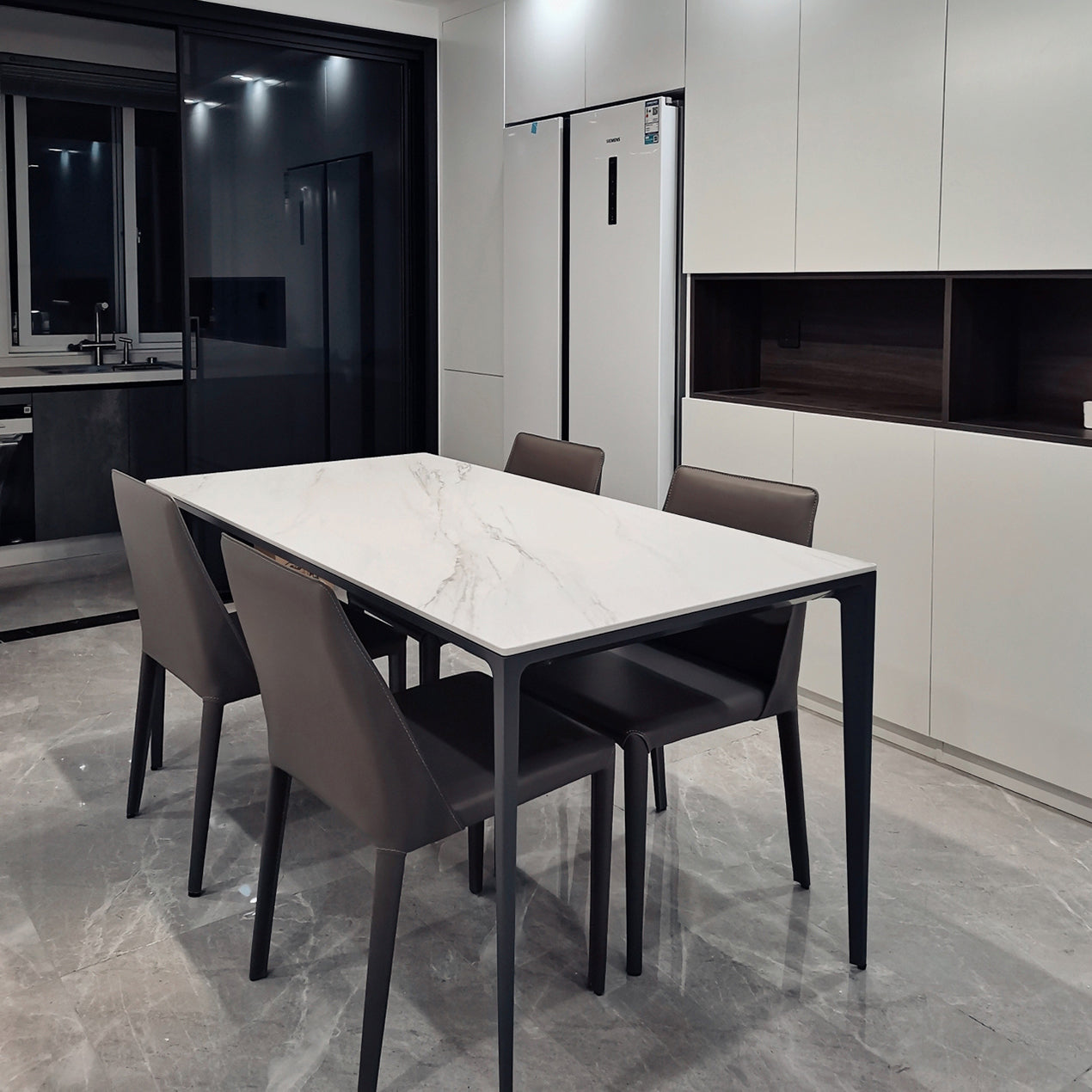 Industrial Sintered Stone Dining Table 4 Legs Solid Aluminum Base Rectangle Table for Home