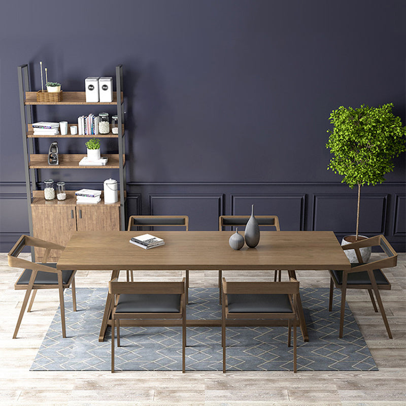 Solid Wood Industrial Rectangular Dining Table Solid Wood Top Table with Trestle