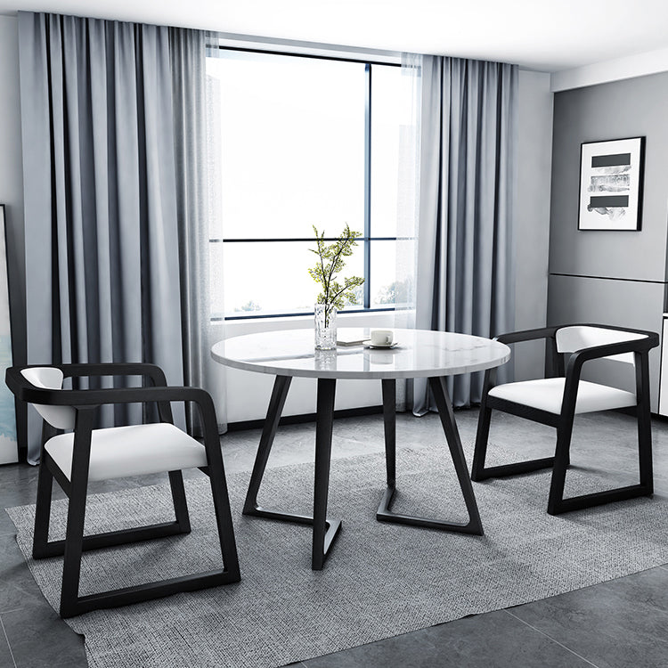 Moderner Stil weißer Esstisch gesinterten Steintisch mit Holzbasis für Zuhause
