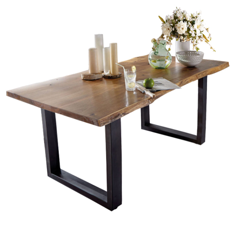 Metal Industrial Rectangle Dining Table Solid Wood Top Table with Sled Base