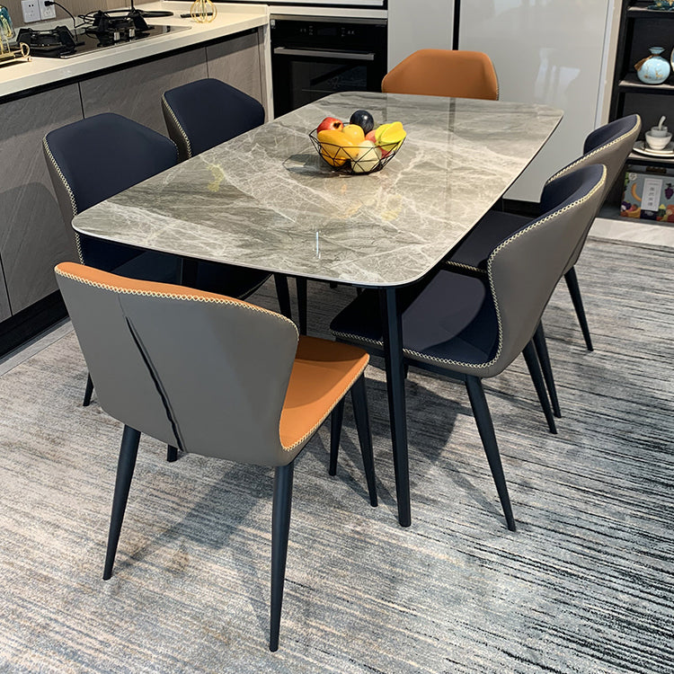 Industrial Sintered Stone Dining Table 4 Legs Carbon Steel Base Rectangle Table for Home