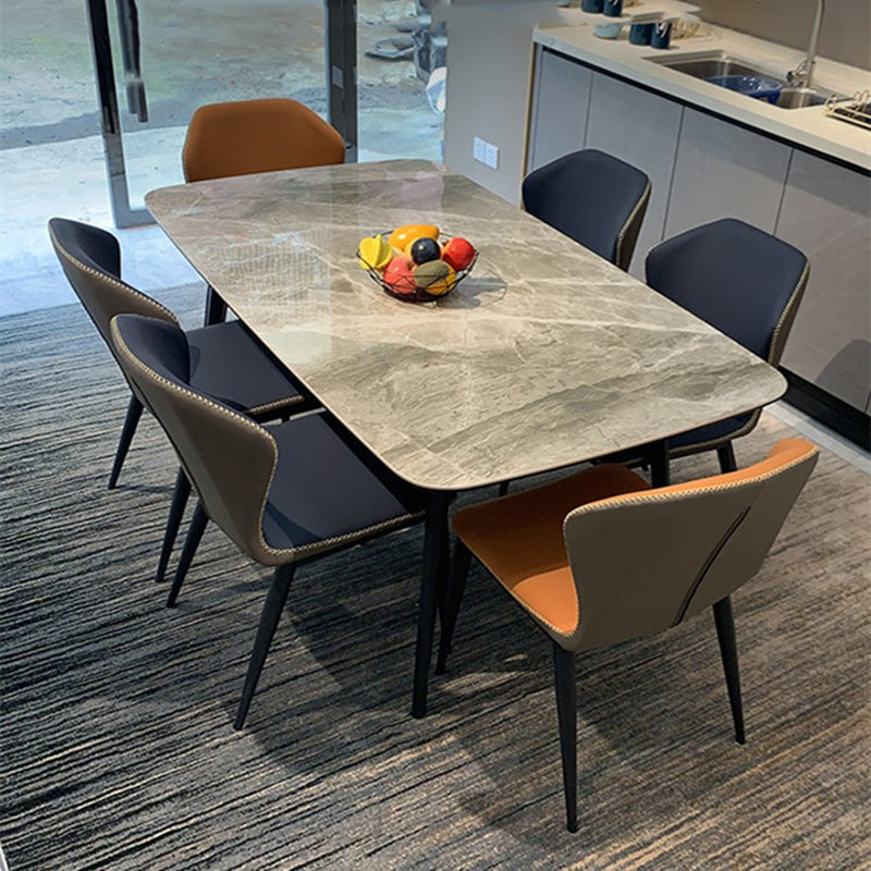 Industrial Sintered Stone Dining Table 4 Legs Carbon Steel Base Rectangle Table for Home