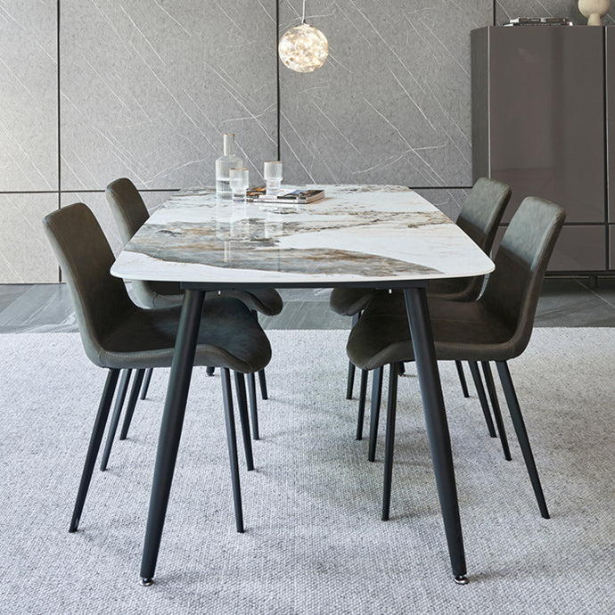 Industrial Sintered Stone Dining Table 4 Legs Carbon Steel Base Rectangle Table for Home