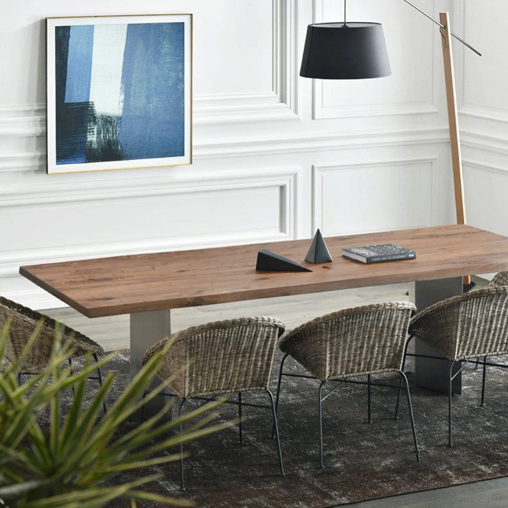 Mesa de comedor rectangular industrial de metal, mesa superior de madera para cocina y comedor