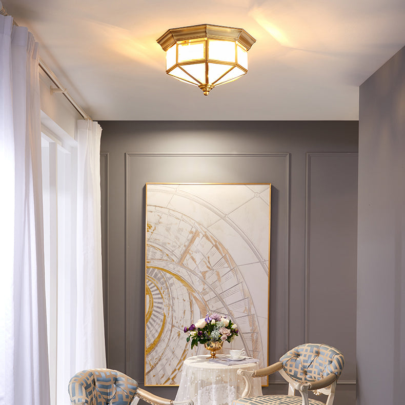 Sitting Room Colonial Style Ceiling Light Metal Overhead Lighting Fixture in Gold