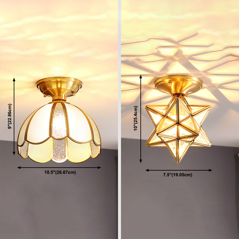 Sitting Room Colonial Style Ceiling Light Metal Overhead Lighting Fixture in Gold