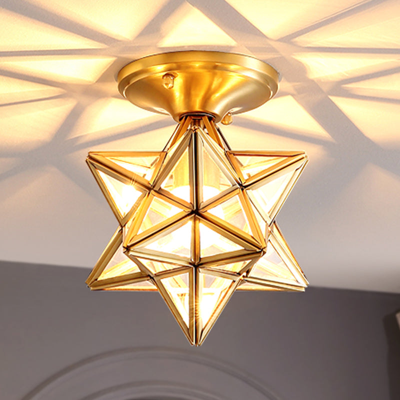 Sitting Room Colonial Style Ceiling Light Metal Overhead Lighting Fixture in Gold