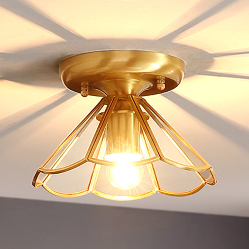 Sitting Room Colonial Style Ceiling Light Metal Overhead Lighting Fixture in Gold