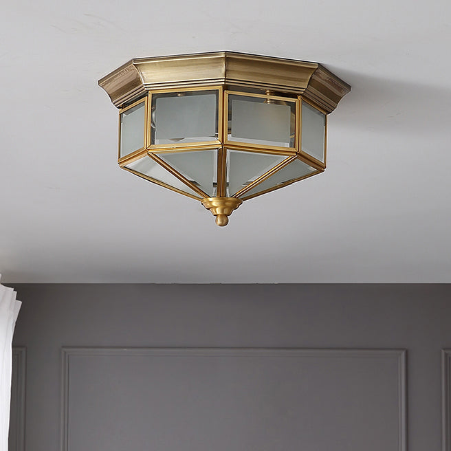 Sitting Room Colonial Style Ceiling Light Metal Overhead Lighting Fixture in Gold