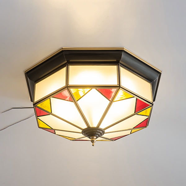 Living Room Colonial Style Ceiling Light Metal Glass Multi Head Overhead Lighting Fixture