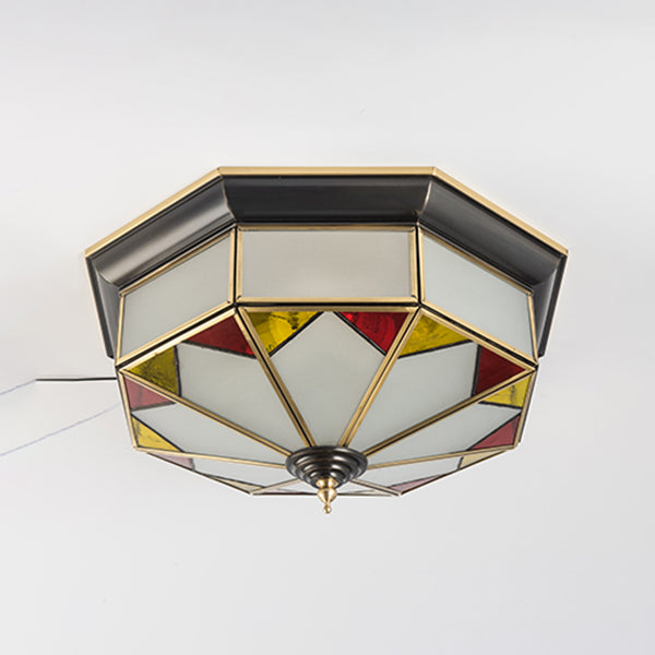 Living Room Colonial Style Ceiling Light Metal Glass Multi Head Overhead Lighting Fixture