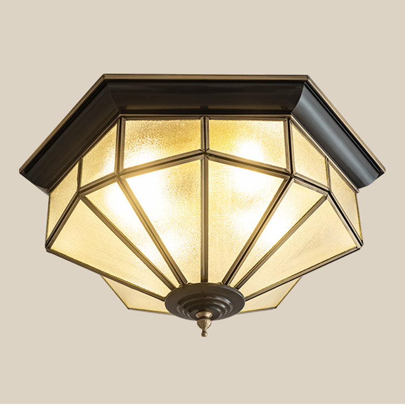 Living Room Colonial Style Ceiling Light Metal Glass Multi Head Overhead Lighting Fixture