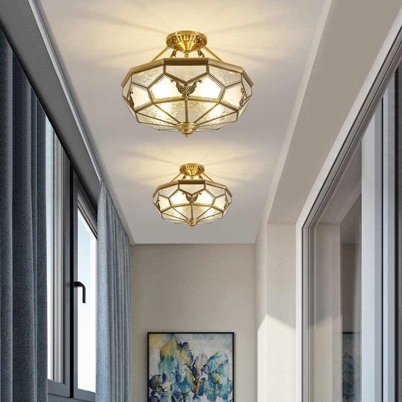 Plafonnier doré de style colonial en métal semi-encastré pour salon