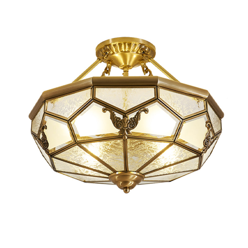 Plafonnier doré de style colonial en métal semi-encastré pour salon