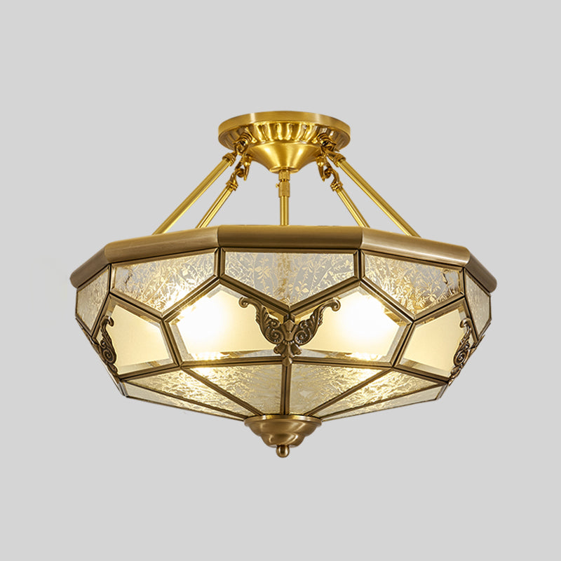 Plafonnier doré de style colonial en métal semi-encastré pour salon