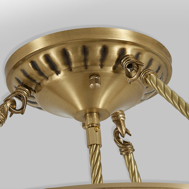 Plafonnier doré de style colonial en métal semi-encastré pour salon