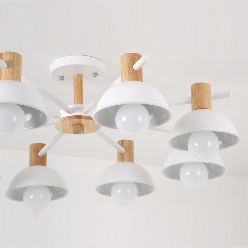 Metalen kom schaduw plafondlicht macaron stijl 8-licht houten verlichting armatuur voor slaapkamer