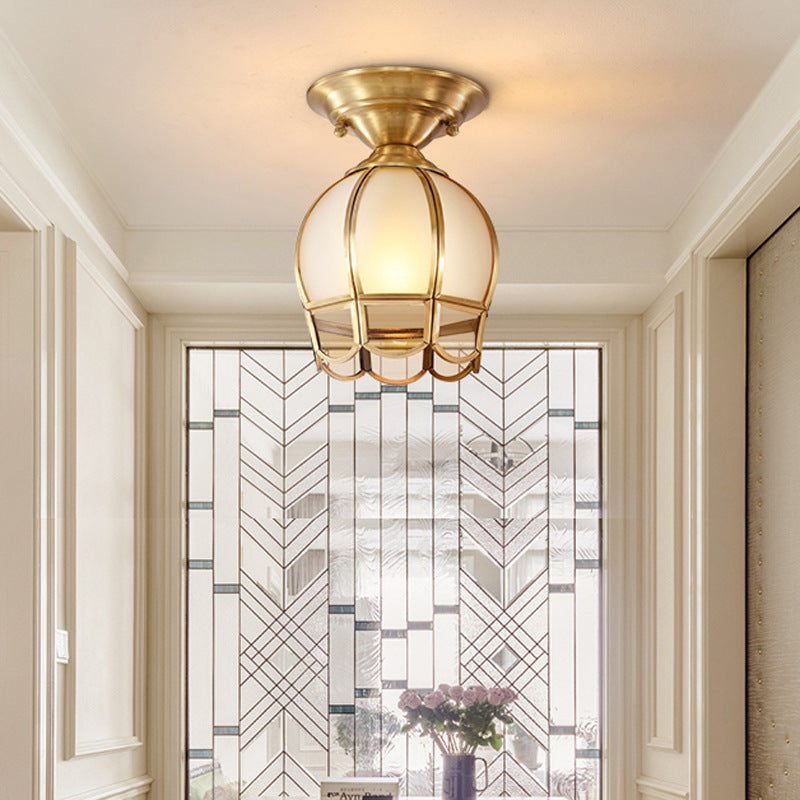 Colonial Style Ceiling Light Glass Shade Metal Semi Flush Mount Light for Living Room