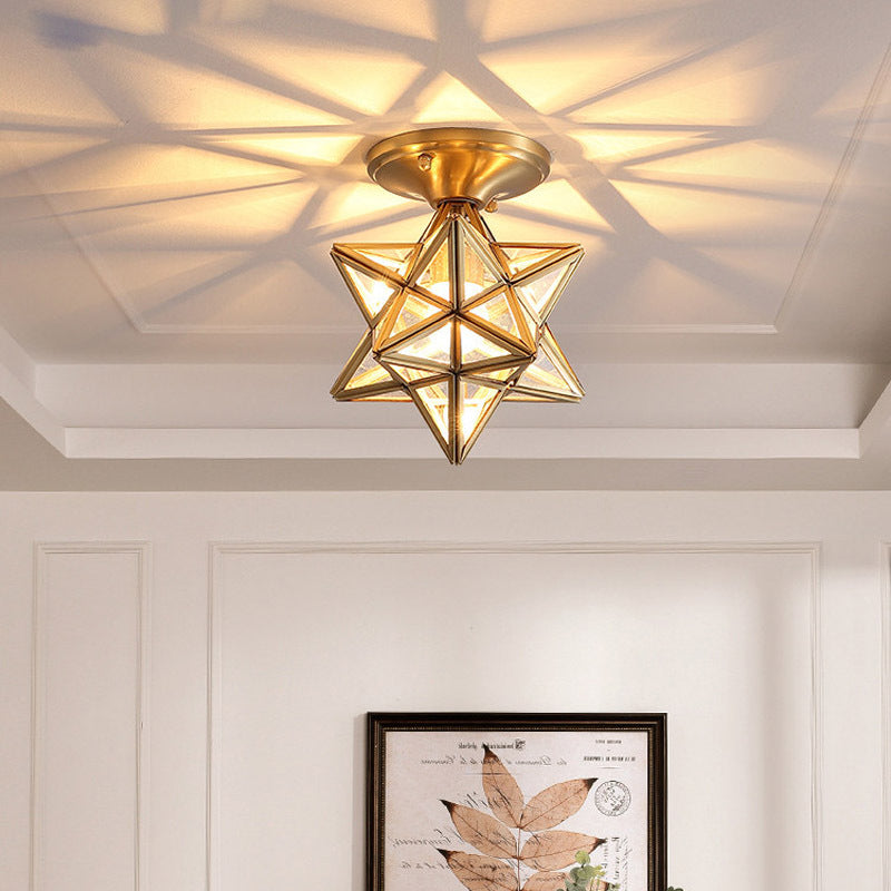 Colonial Style Ceiling Light Glass Shade Metal Semi Flush Mount Light for Living Room