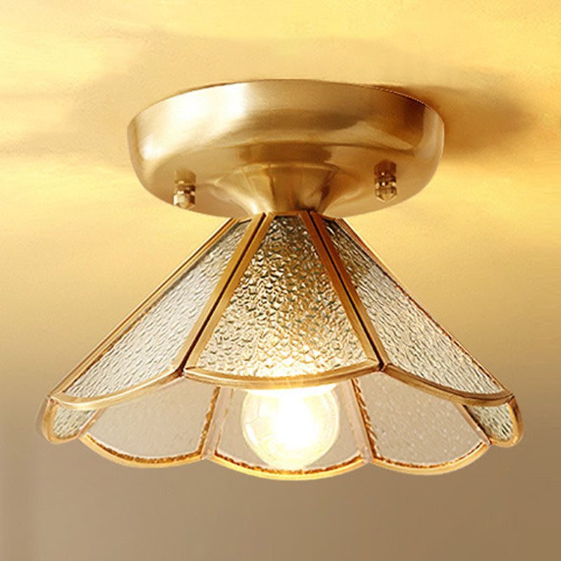 Colonial Style Ceiling Light Glass Shade Metal Semi Flush Mount Light for Living Room
