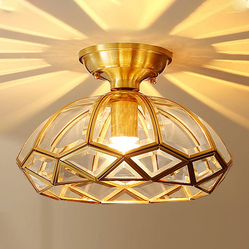Colonial Style Ceiling Light Glass Shade Metal Semi Flush Mount Light for Living Room