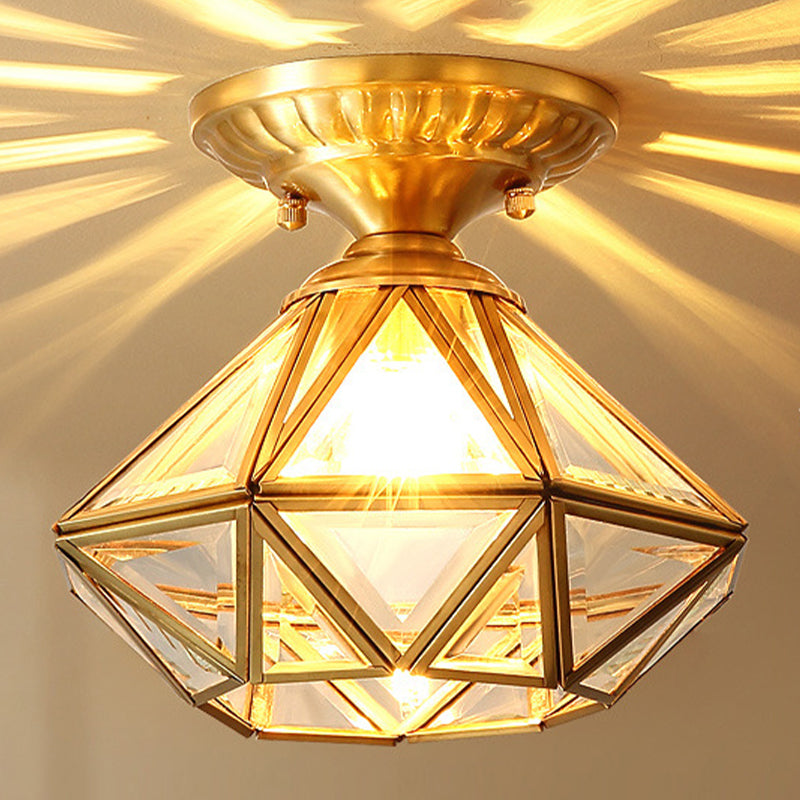 Colonial Style Ceiling Light Glass Shade Metal Semi Flush Mount Light for Living Room