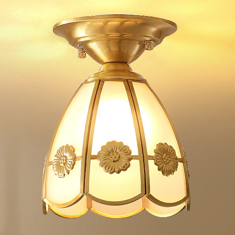 Colonial Style Ceiling Light Glass Shade Metal Semi Flush Mount Light for Living Room