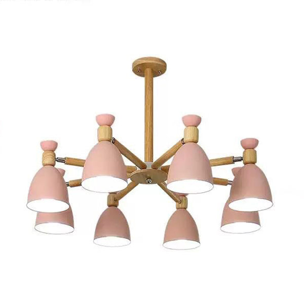 Woonkamer kroonluchter macaron houten hanglamp lichter met Bell Metal Shade