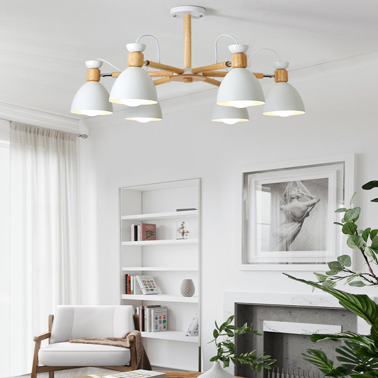 Woonkamer kroonluchter macaron houten hanglamp lichter met Bell Metal Shade