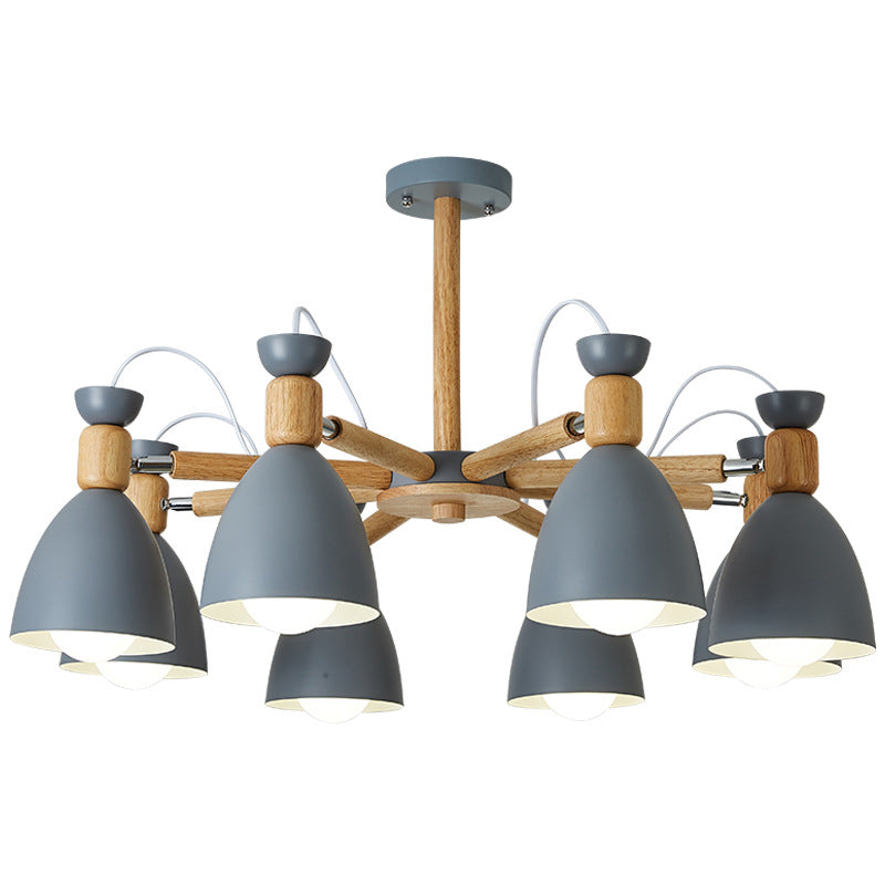 Woonkamer kroonluchter macaron houten hanglamp lichter met Bell Metal Shade