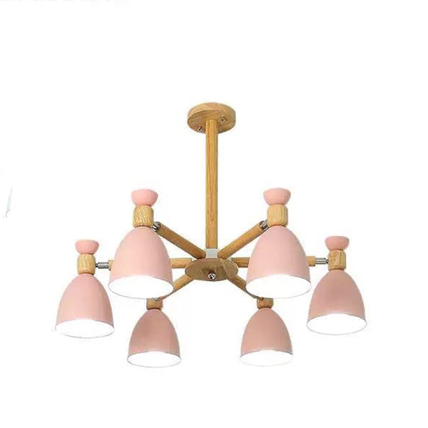 Woonkamer kroonluchter macaron houten hanglamp lichter met Bell Metal Shade
