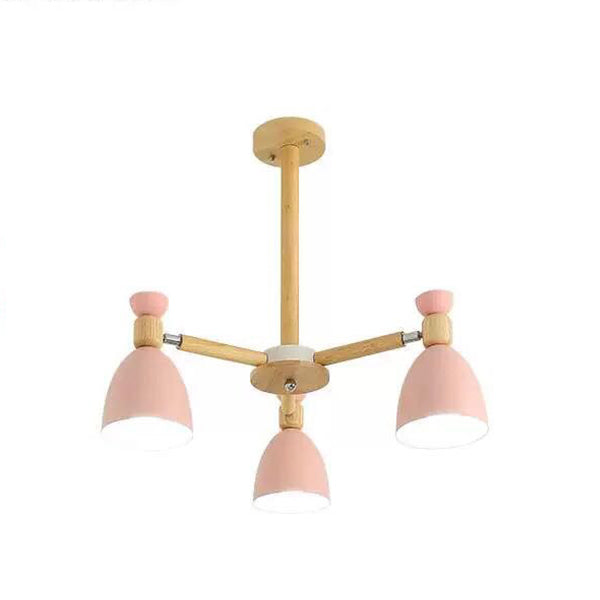 Woonkamer kroonluchter macaron houten hanglamp lichter met Bell Metal Shade