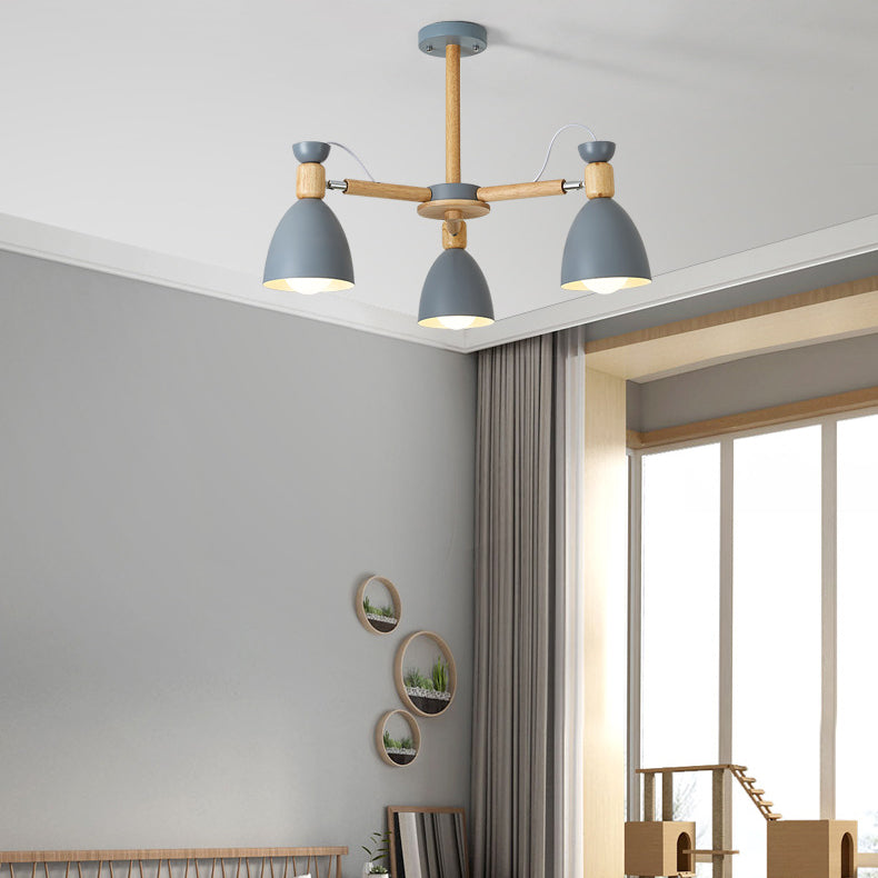 Woonkamer kroonluchter macaron houten hanglamp lichter met Bell Metal Shade