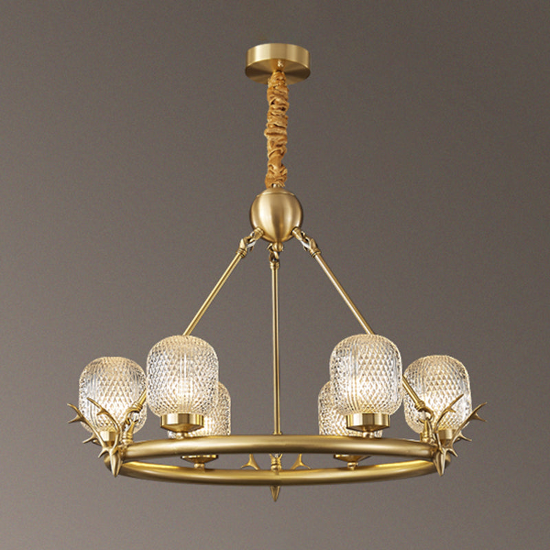 Wagenrad-Kronleuchter-Beleuchtung moderne Multi-Head-Suspensionslicht mit klarem Glasschatten