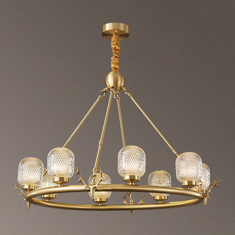 Wagenrad-Kronleuchter-Beleuchtung moderne Multi-Head-Suspensionslicht mit klarem Glasschatten