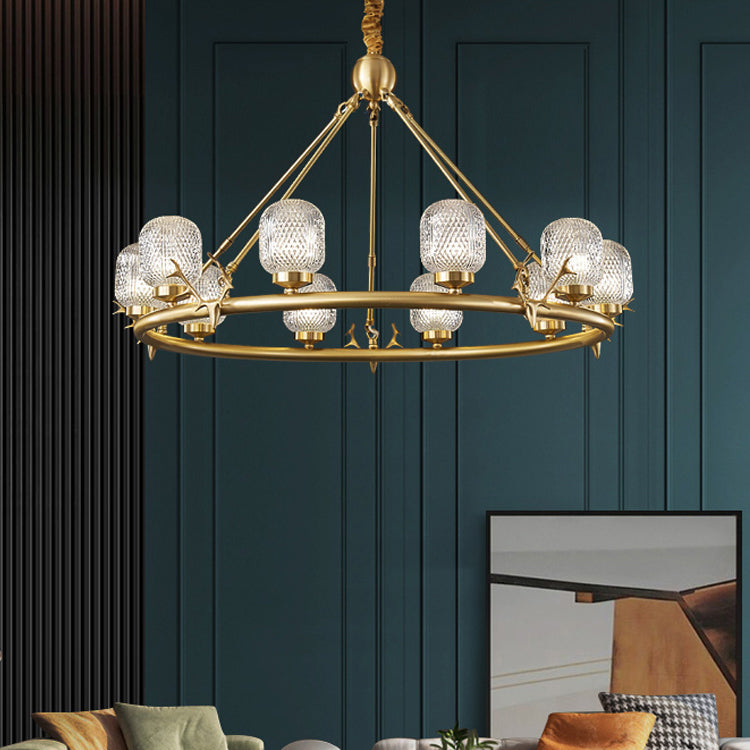 Wagenrad-Kronleuchter-Beleuchtung moderne Multi-Head-Suspensionslicht mit klarem Glasschatten