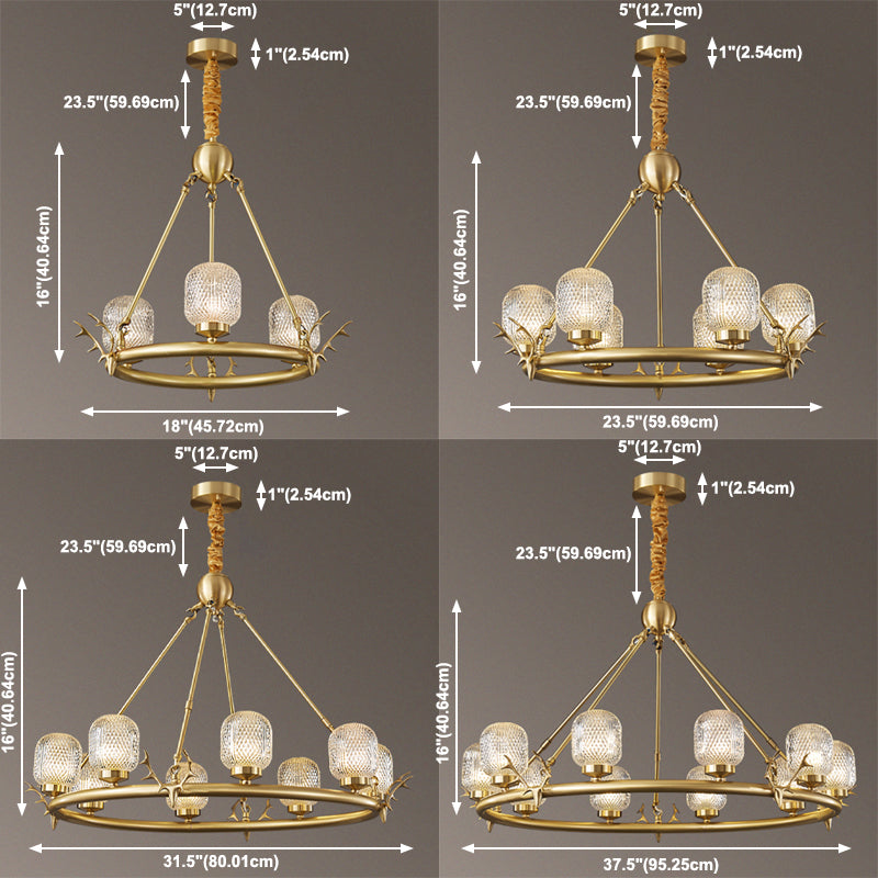 Wagenrad-Kronleuchter-Beleuchtung moderne Multi-Head-Suspensionslicht mit klarem Glasschatten