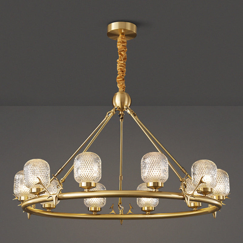 Wagenrad-Kronleuchter-Beleuchtung moderne Multi-Head-Suspensionslicht mit klarem Glasschatten