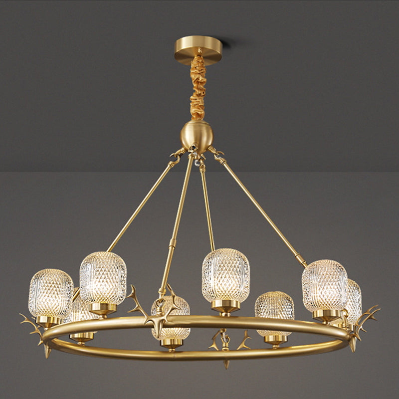 Wagenrad-Kronleuchter-Beleuchtung moderne Multi-Head-Suspensionslicht mit klarem Glasschatten