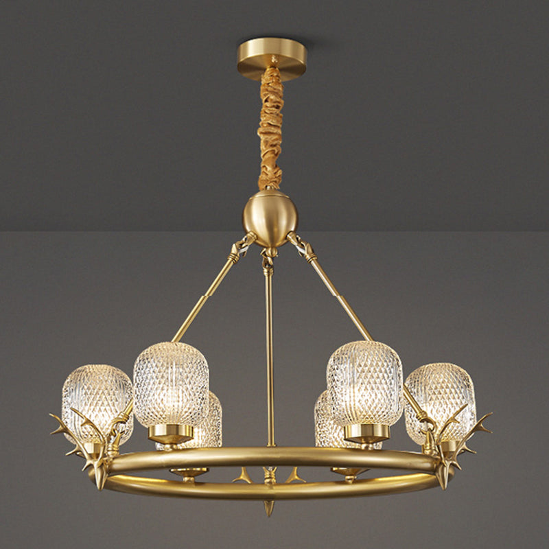 Wagenrad-Kronleuchter-Beleuchtung moderne Multi-Head-Suspensionslicht mit klarem Glasschatten