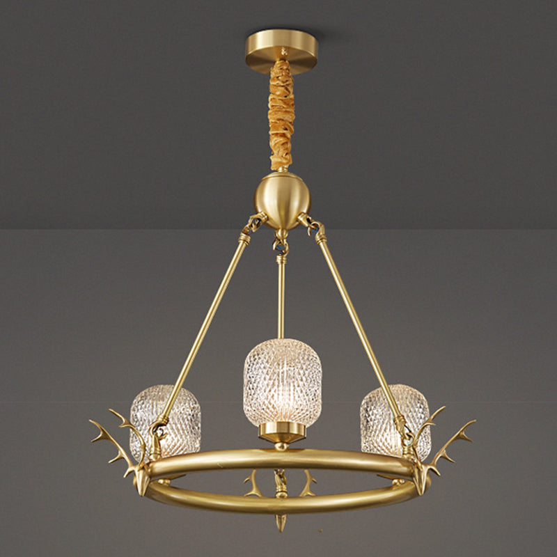 Wagenrad-Kronleuchter-Beleuchtung moderne Multi-Head-Suspensionslicht mit klarem Glasschatten