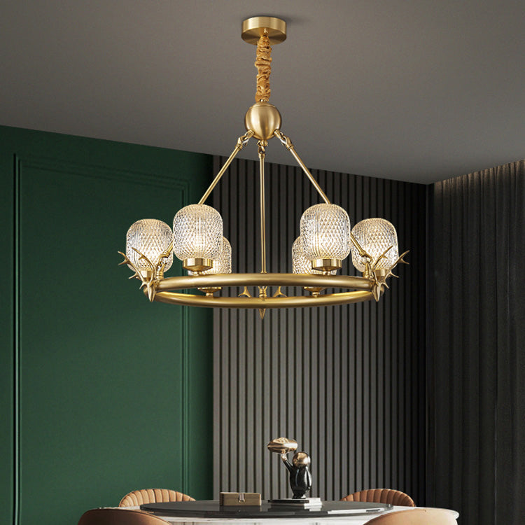 Wagenrad-Kronleuchter-Beleuchtung moderne Multi-Head-Suspensionslicht mit klarem Glasschatten