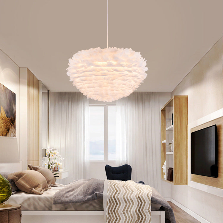 Modern Style Feather Hanging Lights White Simple Hanging Lamp Kit for Living Room
