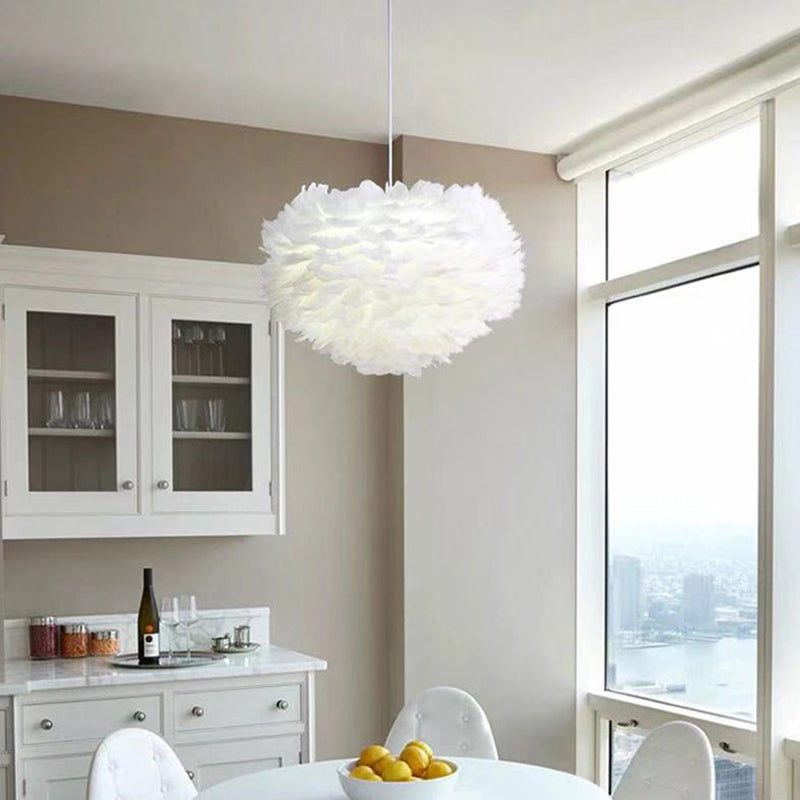 Modern Style Feather Hanging Lights White Simple Hanging Lamp Kit for Living Room